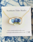 Hand-Painted Coastal Hydrangea Oyster Necklaces