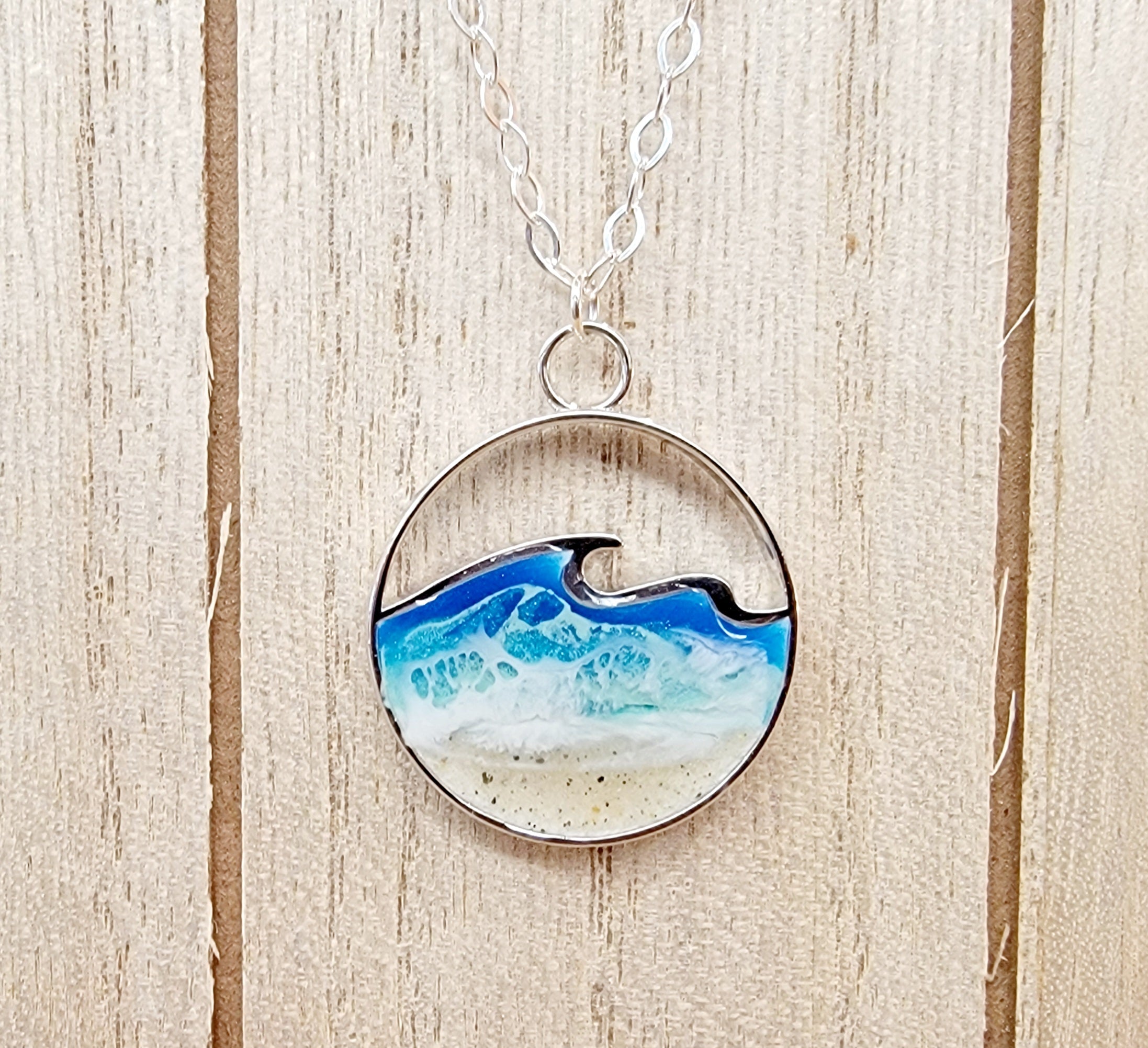&quot;Waves of Life&quot; Sterling Silver &amp; Resin Necklace NJM