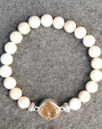 NJ Sand Beaded Gemstone Bracelet - Square Charm