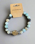 NJ Sand Beaded Gemstone Bracelet - Round Charm