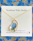 Hand-Painted Coastal Hydrangea Oyster Necklaces