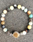 NJ Sand Beaded Gemstone Bracelet - Square Charm