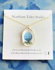 Hand-Painted Coastal Hydrangea Oyster Necklaces