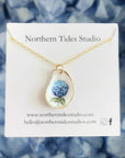 Hand-Painted Coastal Hydrangea Oyster Necklaces