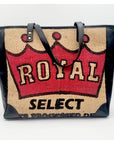 Burlap Tote Bags - Black Leather