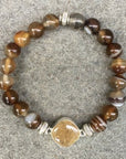 NJ Sand Beaded Gemstone Bracelet - Square Charm