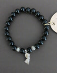 NJ Sand Beaded Gemstone Bracelet - NJ Charm - Black Onyx