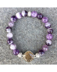 NJ Sand Beaded Gemstone Bracelet - Square Charm - Amethyst