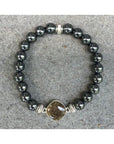 NJ Sand Beaded Gemstone Bracelet - Square Charm - Hematite