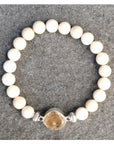 NJ Sand Beaded Gemstone Bracelet - Square Charm - Riverstone