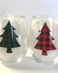 Stemless wine - Christmas - Green Plaid Tree