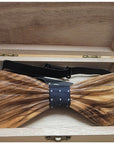 Wooden Bow Tie - Gathered Wood / Navy Dots - Apparel & Accessories