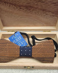 Wooden Bow Tie - Hatched Wood / Navy Stars - Apparel & Accessories