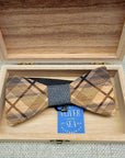 Wooden Bow Tie - Plaid Wood / Dark Gray - Apparel & Accessories