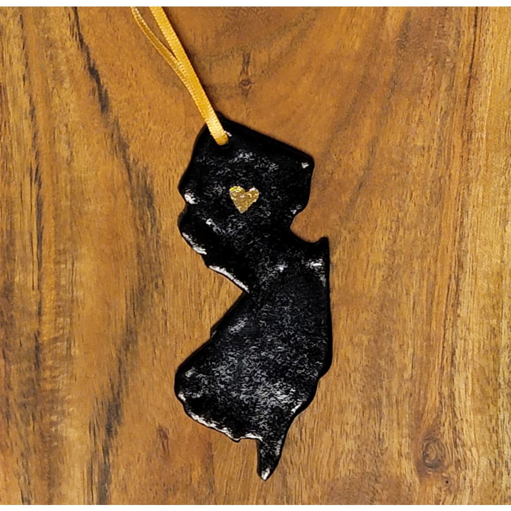 Ceramic NJ Ornament w/ 22k Gold Detail - Gold Heart Black - Pottery