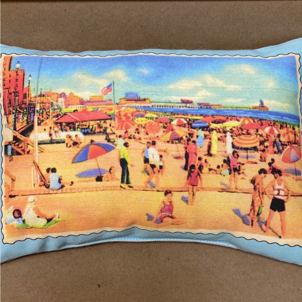 Mini Canvas Vintage Postcard Pillow - Jersey Shore Beach Scene - Home &amp; Lifestyle