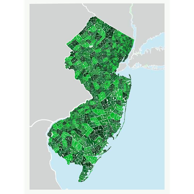 NJ Town Type Map giclee print unframed - 18x24 / Greens - Prints &amp; Artwork