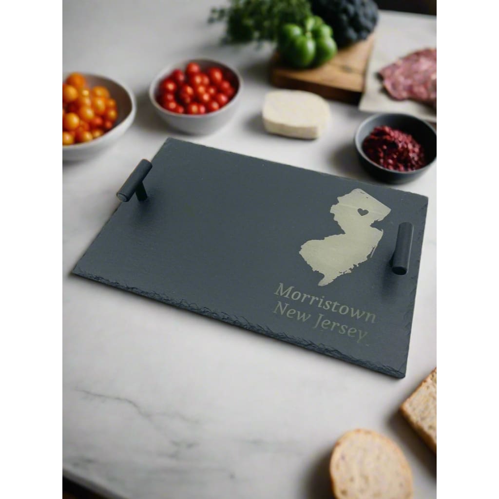 12’’ Slate NJ Cheese Platter - Handles / Morristown New Jersey - Home & Lifestyle