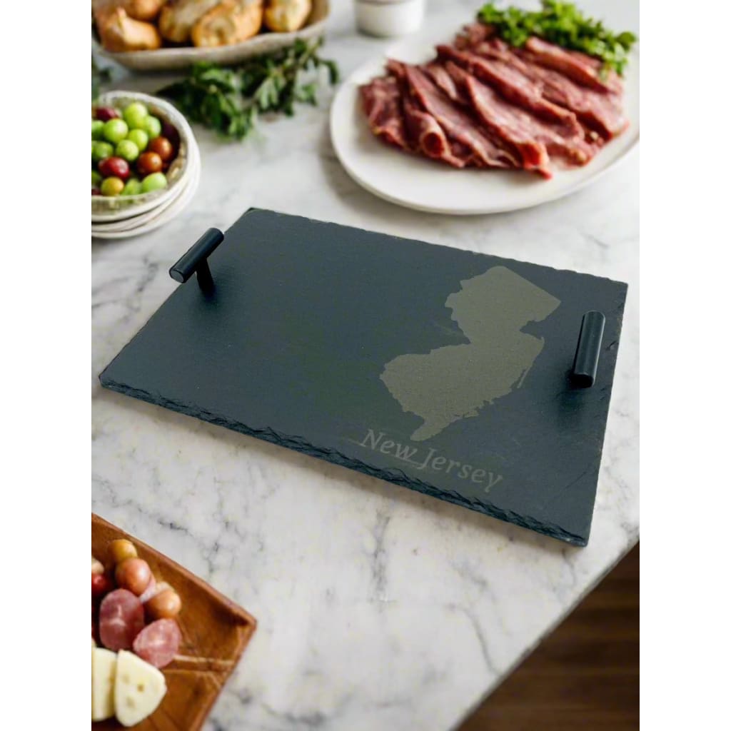 12’’ Slate NJ Cheese Platter - Handles / New Jersey - Home & Lifestyle