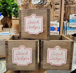 Wooden "Beach Badges" box
