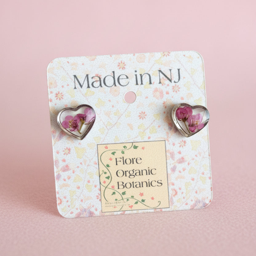 Heart Shell and Sweet Alyssum Stud Earrings