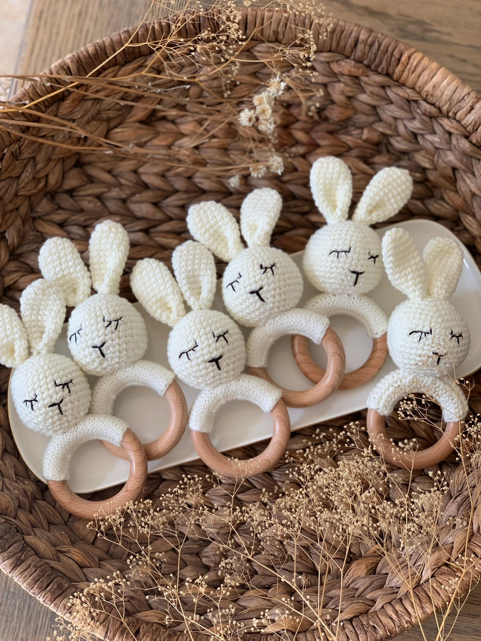 Boy Bunny Crochet Rattle/ Baby Teether