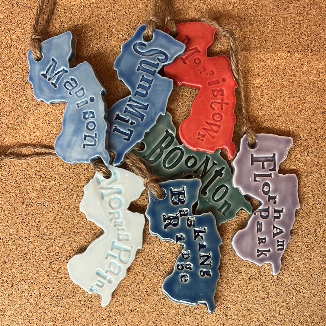 Handmade Stamped Ceramic Town Ornaments