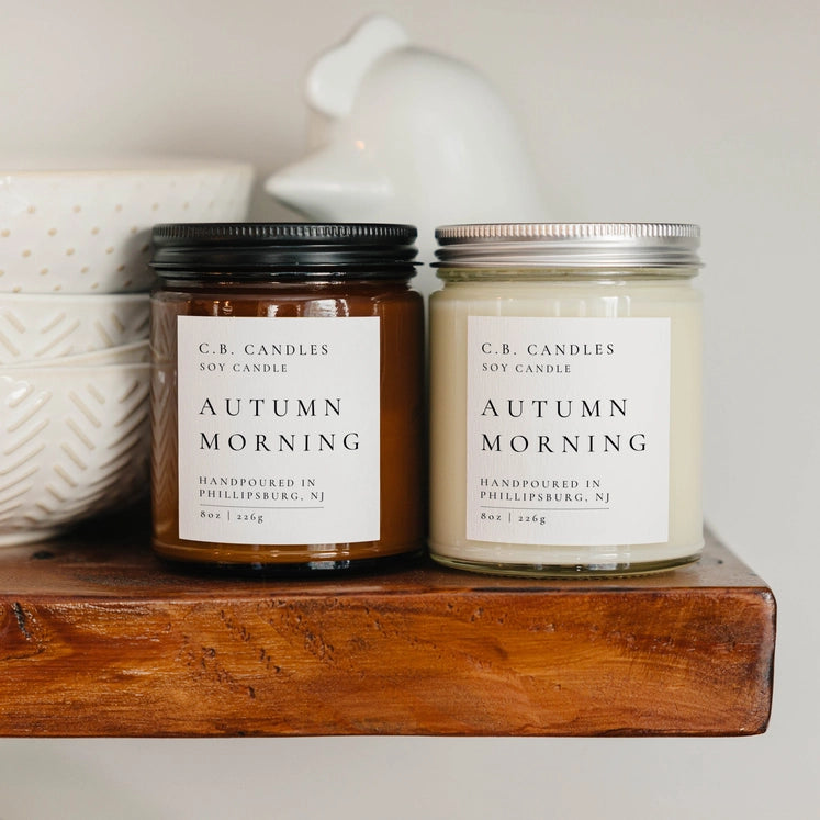 Autumn Morning: CB Candles 8 oz Soy Candle – Autumn Morning Scent, Clear Jar | Just Jersey
