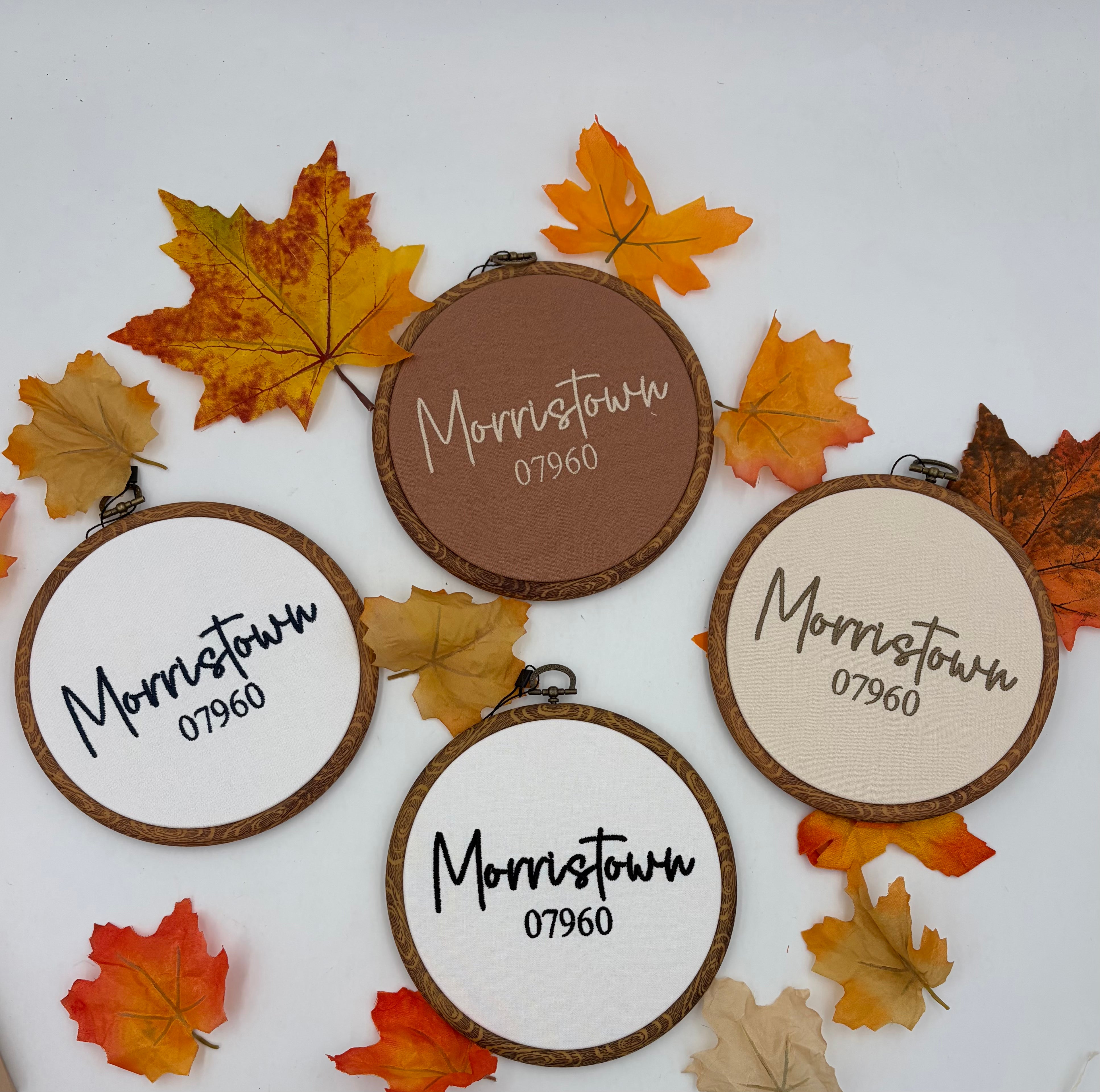 Town-Themed Embroidery Hoop Signs