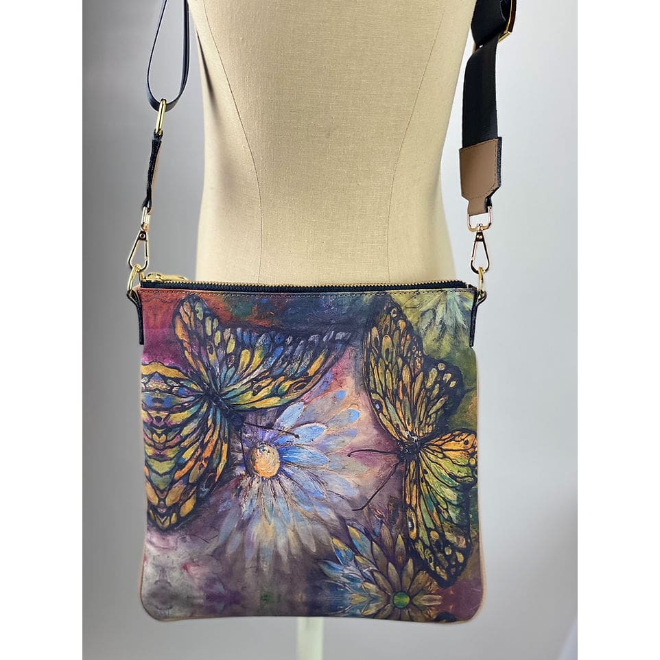 Artwork Cross Body Bags - Butterflies w/ Tan Back