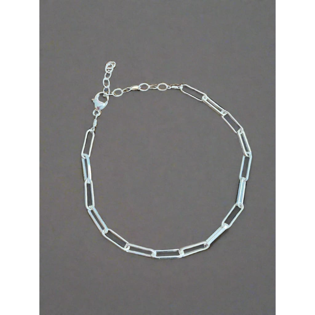 Bracelet - Sterling Silver Chain - Flattened Paperclip