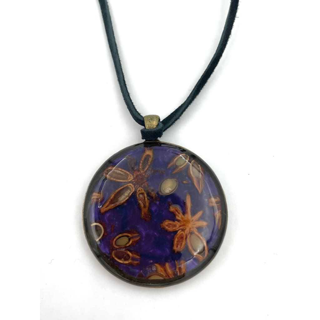 Brass Pendant Necklace Star Anise in Resin - Jewelry & Accessories