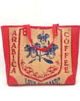 Burlap Tote Bags - Red Vegan Leather