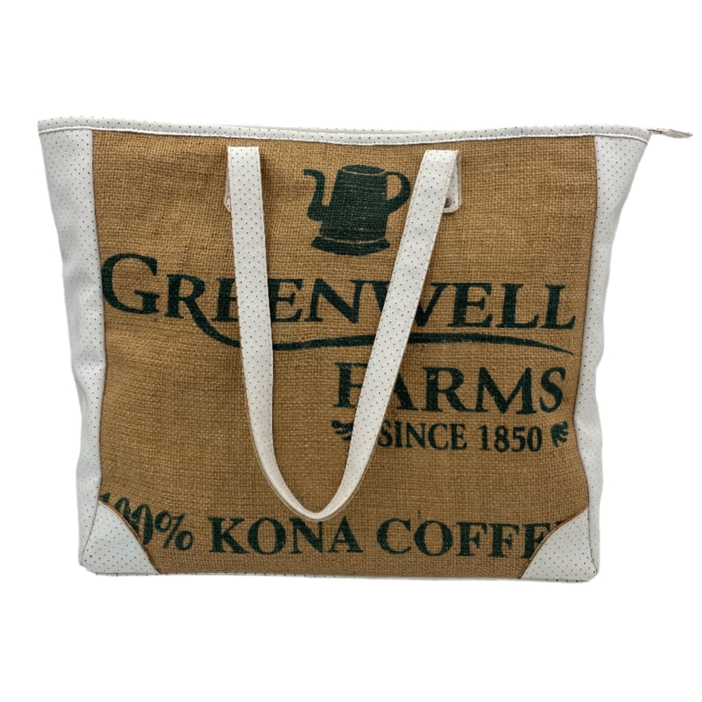 Burlap Tote Bags - White Leather
