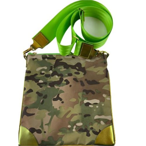 Camo Cross Body Bags - Green Camo w/ Green Metalic Corners
