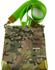 Camo Cross Body Bags - Green Camo w/ Green Metalic Corners
