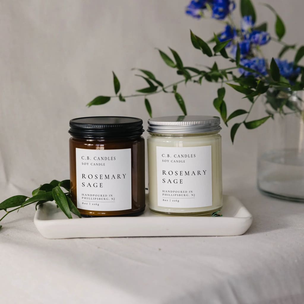 CB Candles - 8 oz Soy Candles Clear Jar - Rosemary Sage - Candles