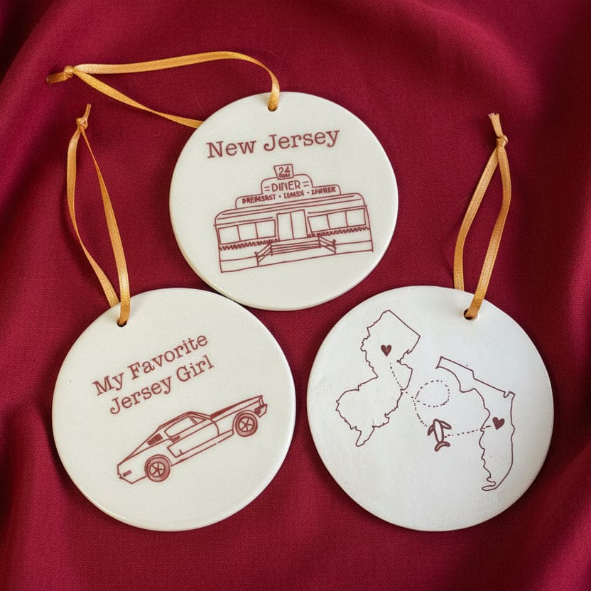 Ceramic Round Ornaments - Favorite Jersey Girl - Classic Car - Pottery