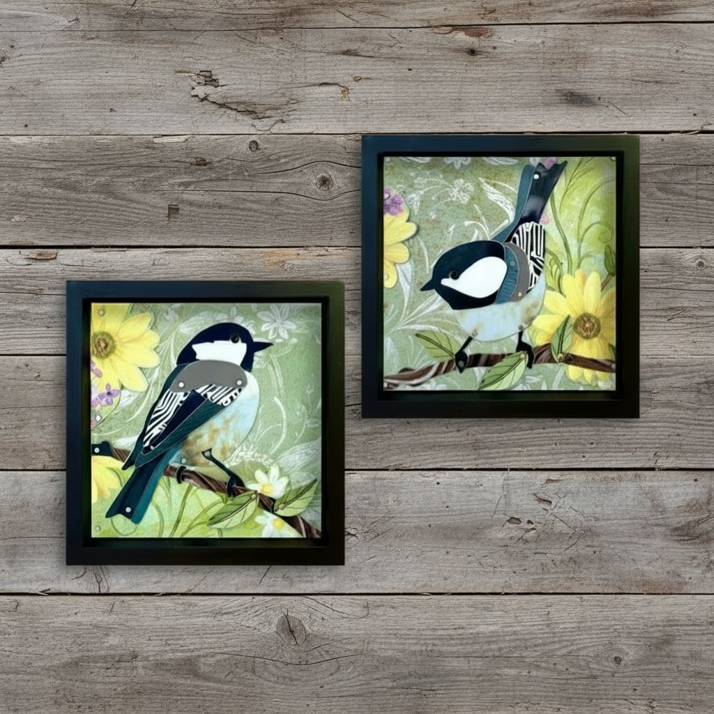 ’Chickadee’ #1 and #2 Recycled Tin Collages - Pair of Both - Jewelry