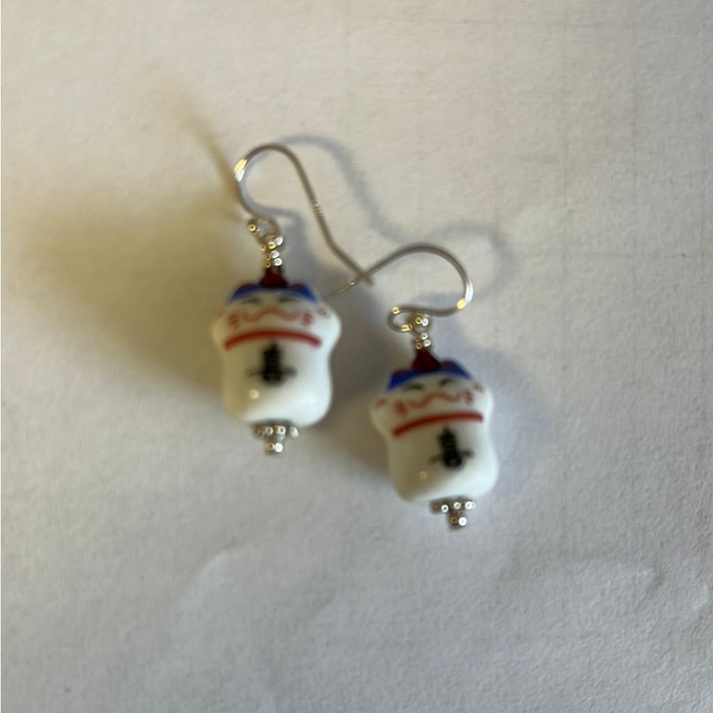 Crystal Earrings - Chinese Porcelain Cat - Jewelry &amp; Accessories