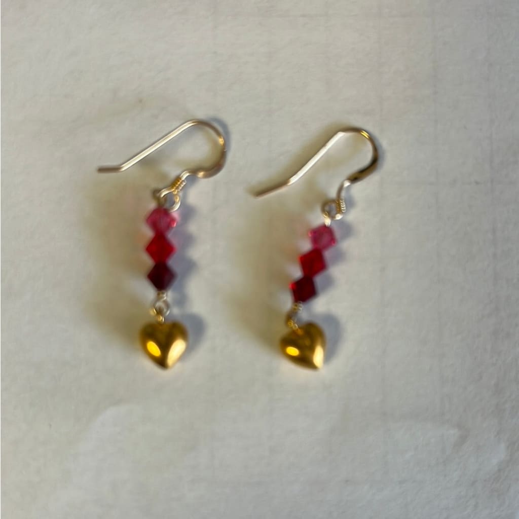 Crystal Earrings - Gold Heart w/ Trio of Crystals - Jewelry &amp; Accessories