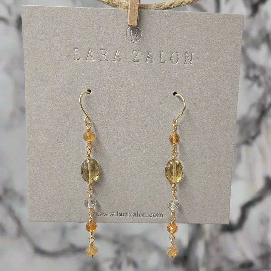 Earrings - Linear Gemstone Drops - Gold Fill - Citrine Opal Whiskey Quartz Prasiolite