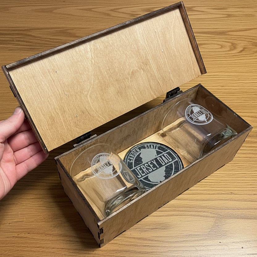 Engraved Cocktail Gift Set - Whiskey Glasses w/ Coasters / Down the Shore - Home & Lifestyle