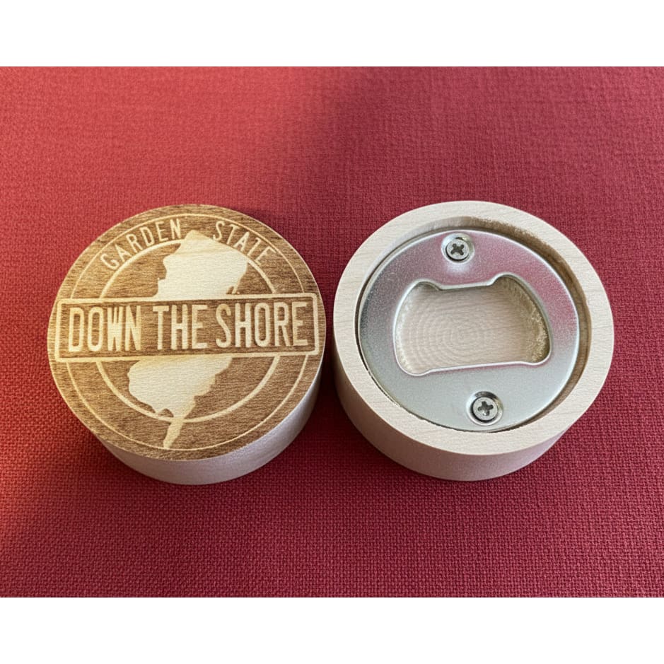 Engraved Disk Bottle Openers - Jersey and Sports Themed - Down the Shore - Home & Lifestyle