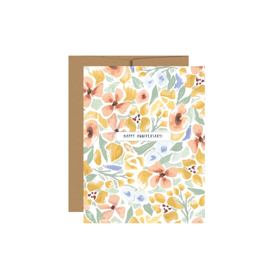 Greeting Cards - Happy Anniversary - Yellow Floral - Books & Cards
