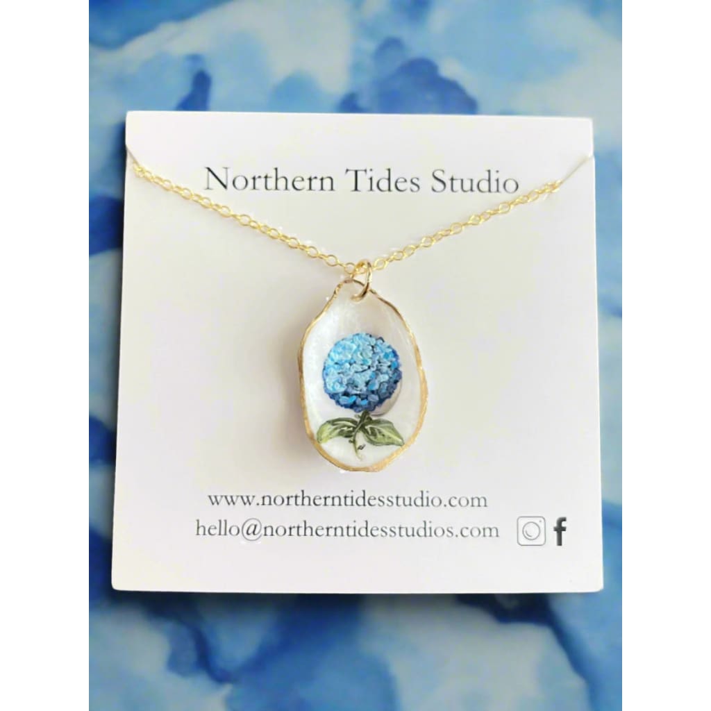 Hand-Painted Coastal Hydrangea Oyster Necklaces - Jewelry