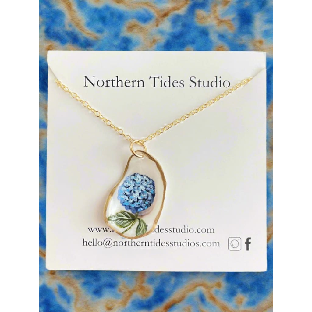 Hand-Painted Coastal Hydrangea Oyster Necklaces - Jewelry