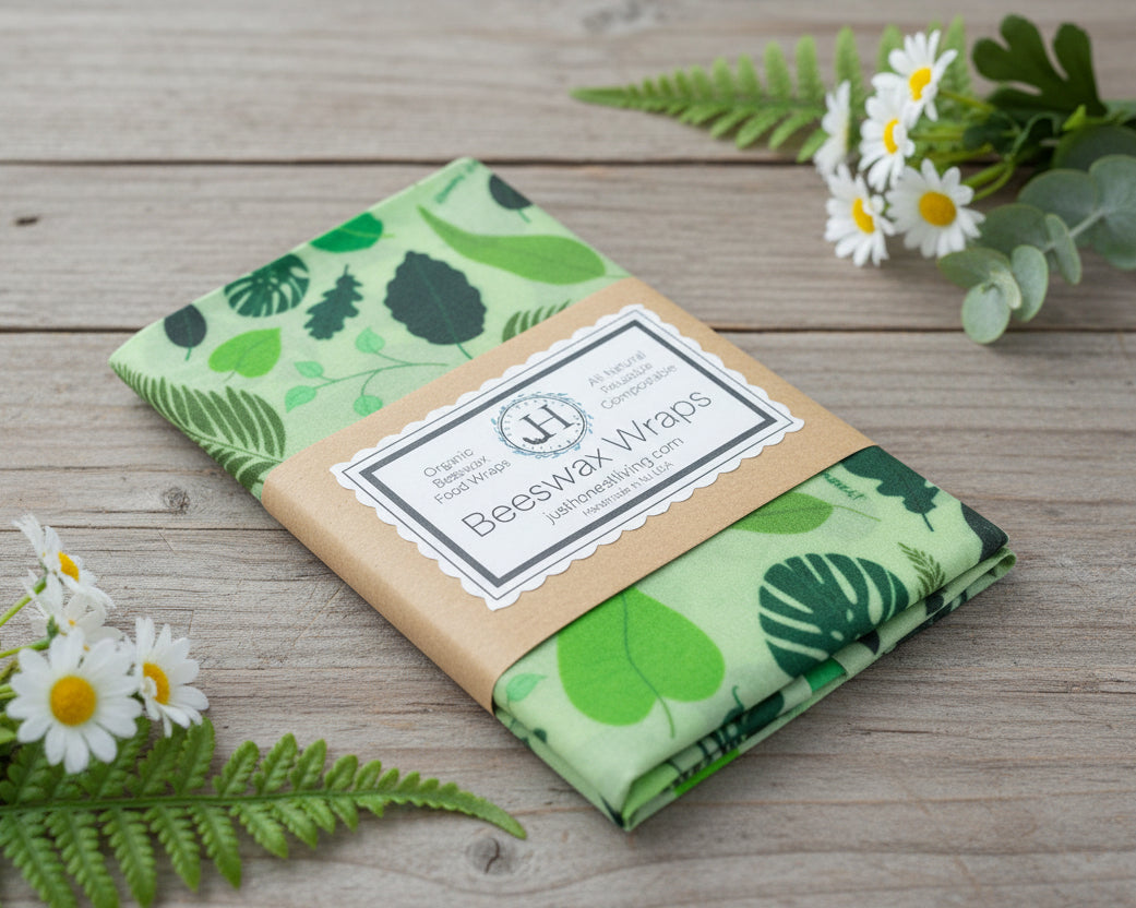 Handmade Beeswax Food Wraps (3-Pack) - Green Leaves / Small (8’’ x 8’’) - Food Wrap