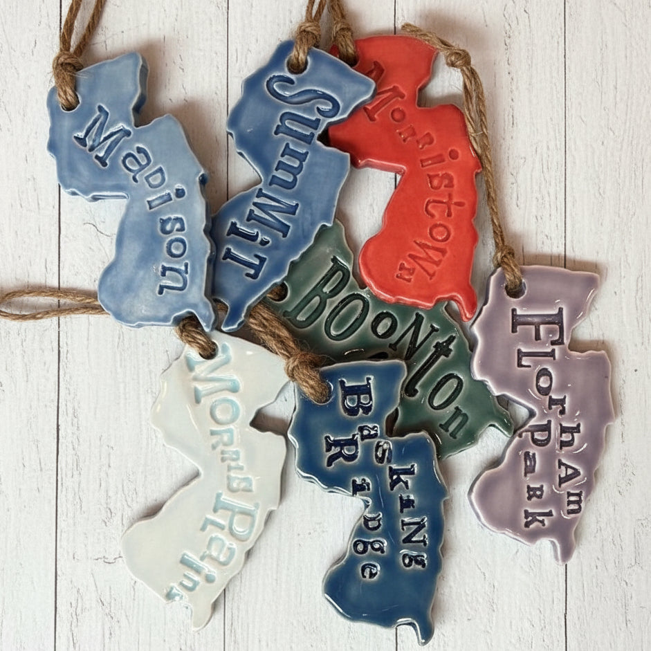 Handmade Stamped Ceramic Town Ornaments - Distinctive Gift