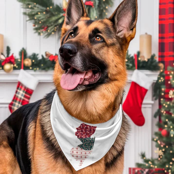 Holiday Jersey Dog Bandanas - Christmas - NJ State Xmas Print / Small